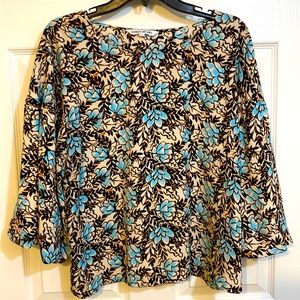 Elizabeth And James Floral Brown Blue Blouse Women’s Size XL Balloon 3/4 Sleeves